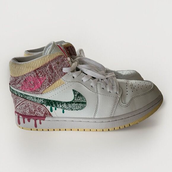 Nike Shoes - Nike Air Jordan 1 Mid Paint Drip Ice Cream White Pink  Size 7Y/8.5 Women
